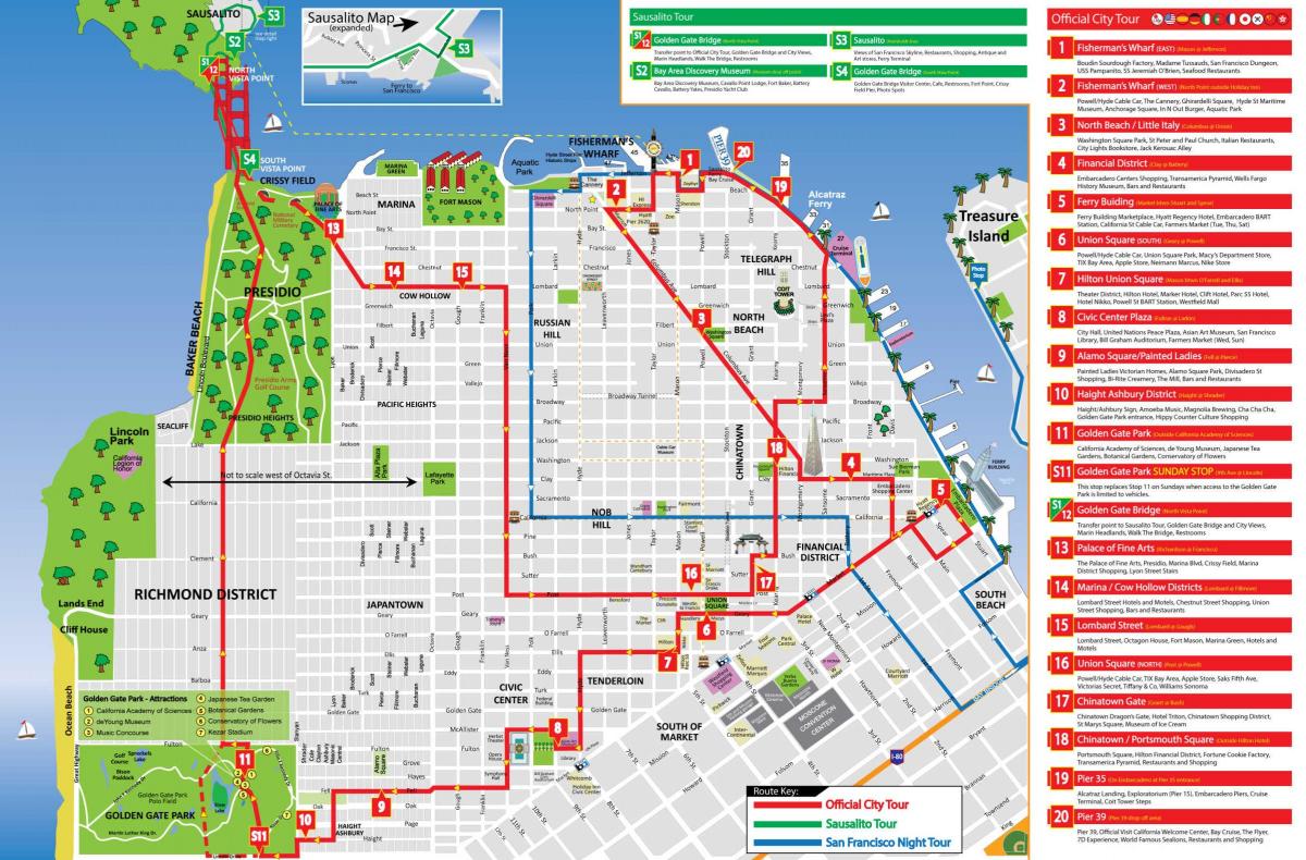 سان فرانسيسكو هوب على هوب قبالة خريطة جولات الحافلة