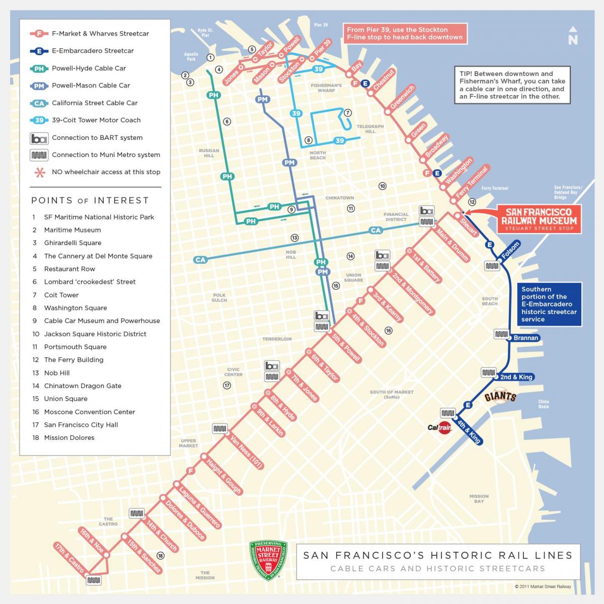 خريطة محطات الترام في سان فرانسيسكو